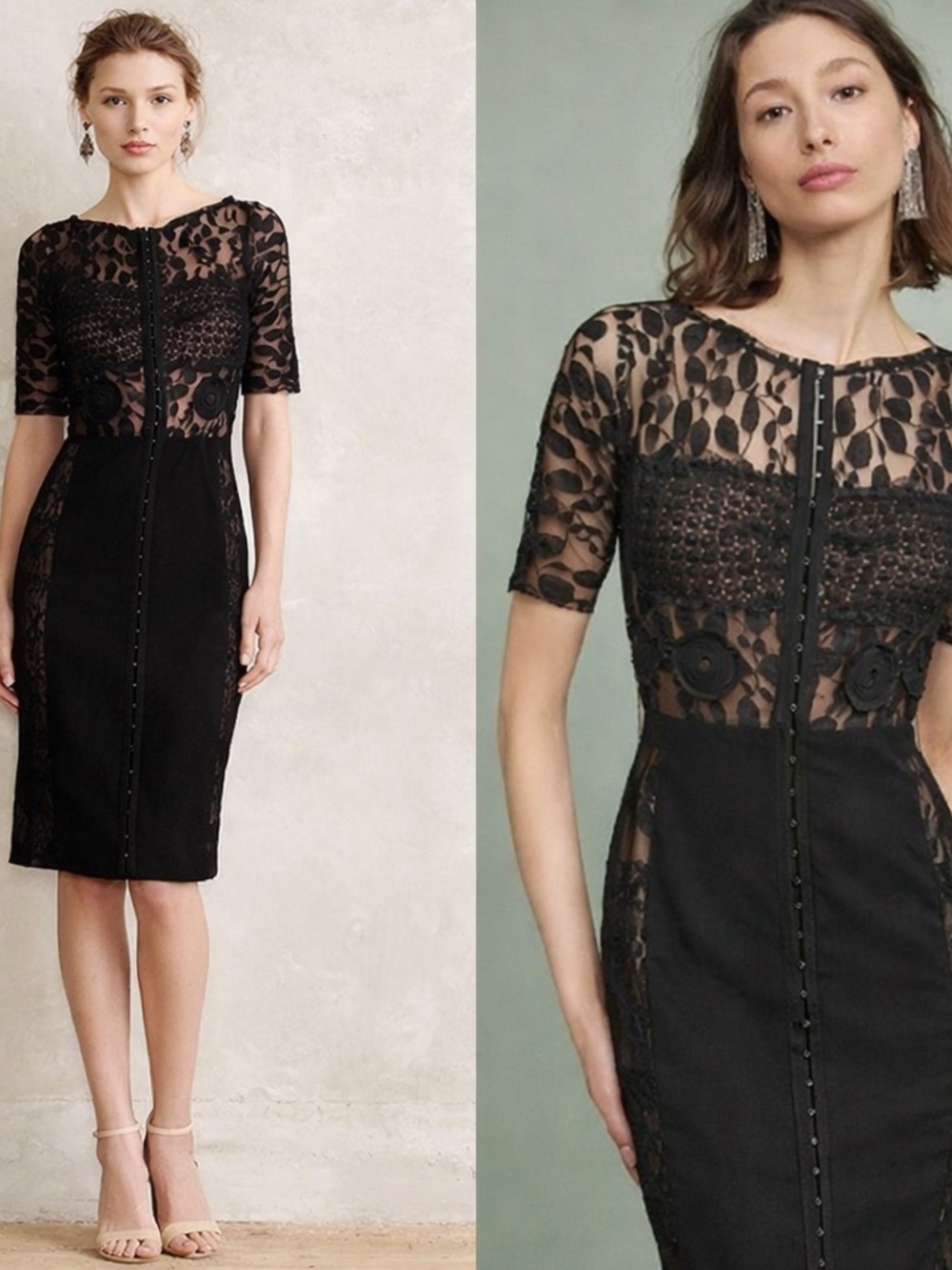 Beguile by Byron Lars Black Lace Sheath Dress 4P Floral Mesh Fitted Dark Romance